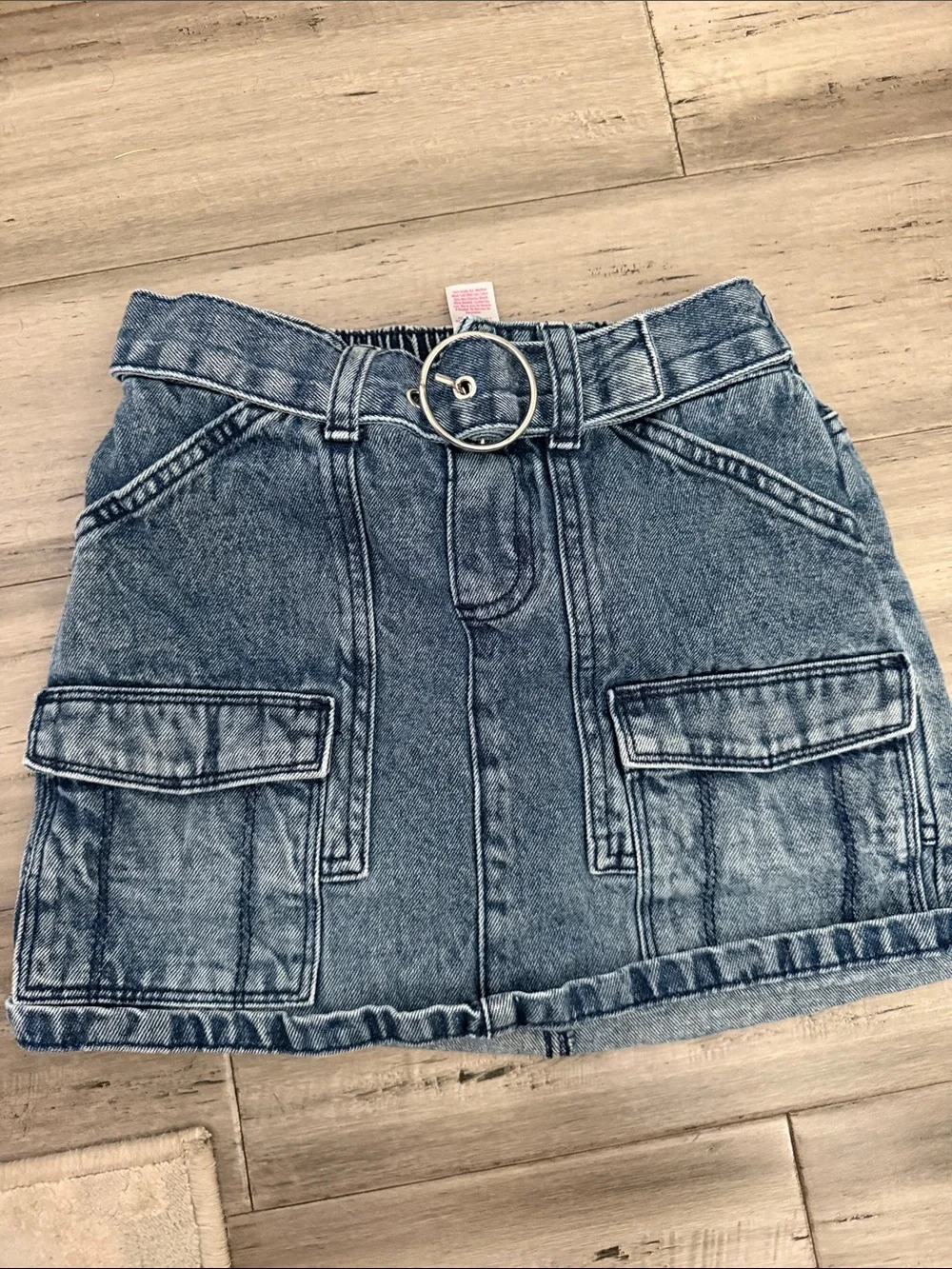 Denim Cargo Mini Skirt with Belt - Blue
